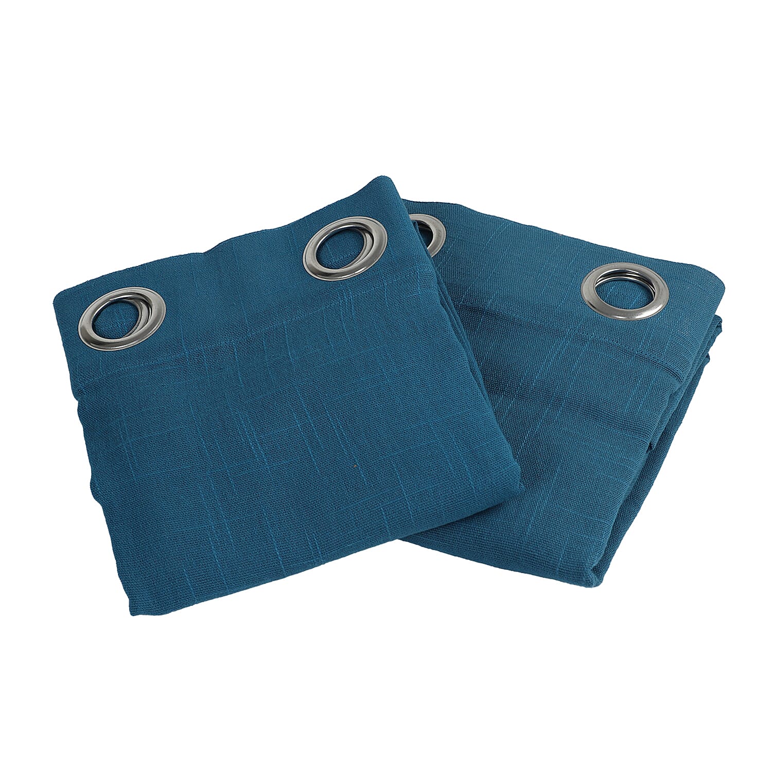 Set of 2 - 100% Cotton Textured Slub Blackout Curtain with Eyelets (Size 140x234cm) - Cobalt Blue  (55X92 inch)