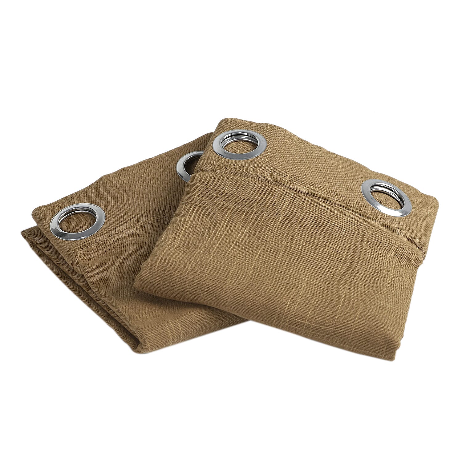 Set of 2 - 100% Cotton Textured Slub  Curtain with Eyelets (Size 140x234cm) - Light Brown