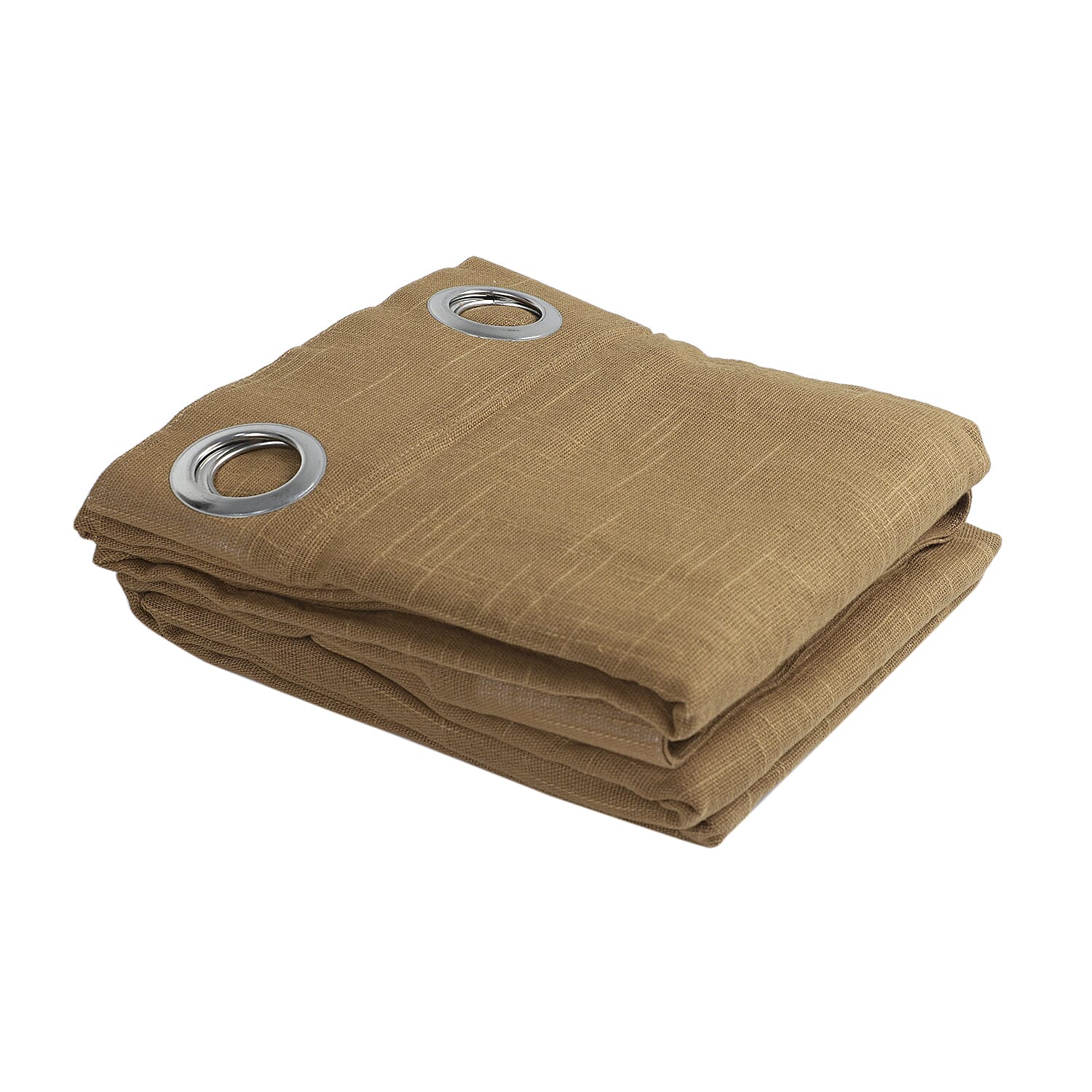 Set of 2 - 100% Cotton Textured Slub  Curtain with Eyelets (Size 140x234cm) - Light Brown