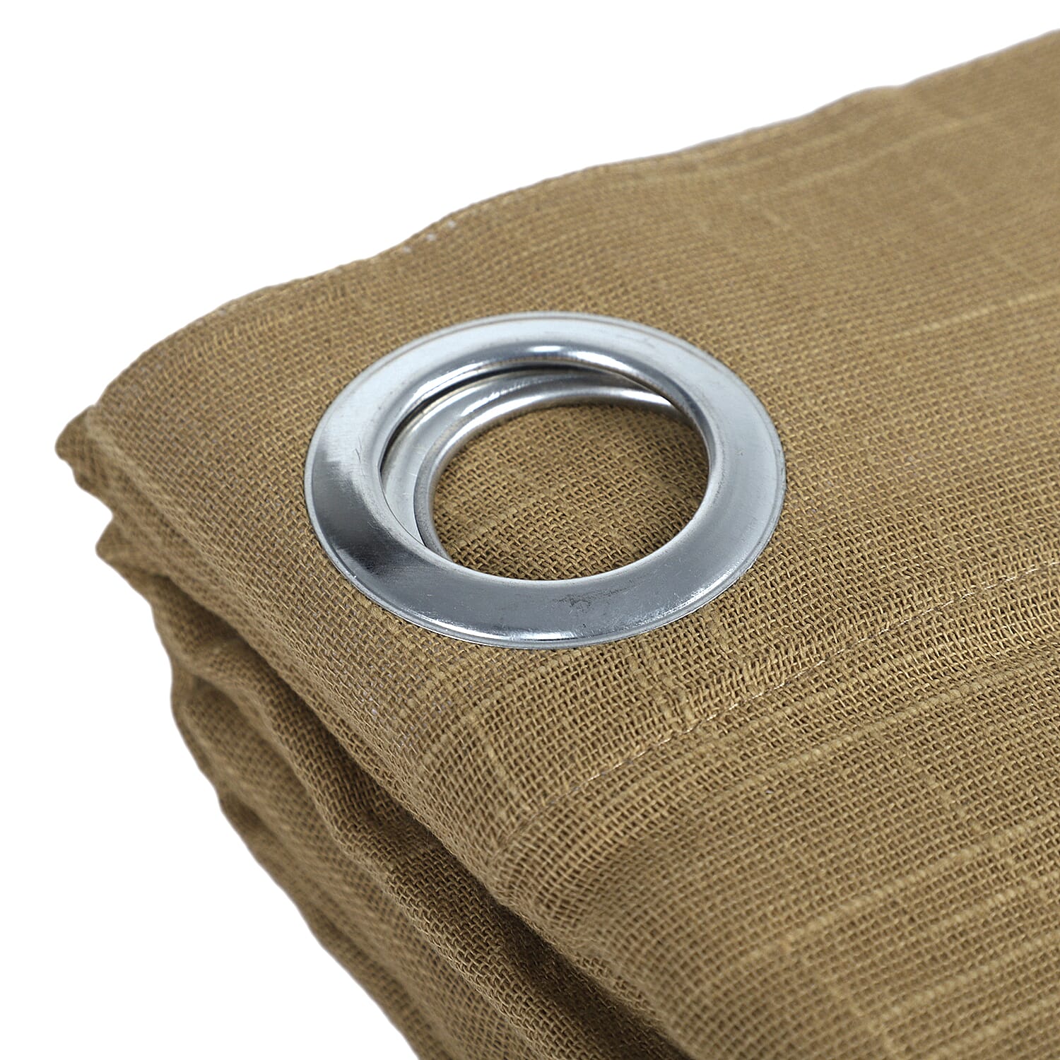 Set of 2 - 100% Cotton Textured Slub  Curtain with Eyelets (Size 140x234cm) - Light Brown