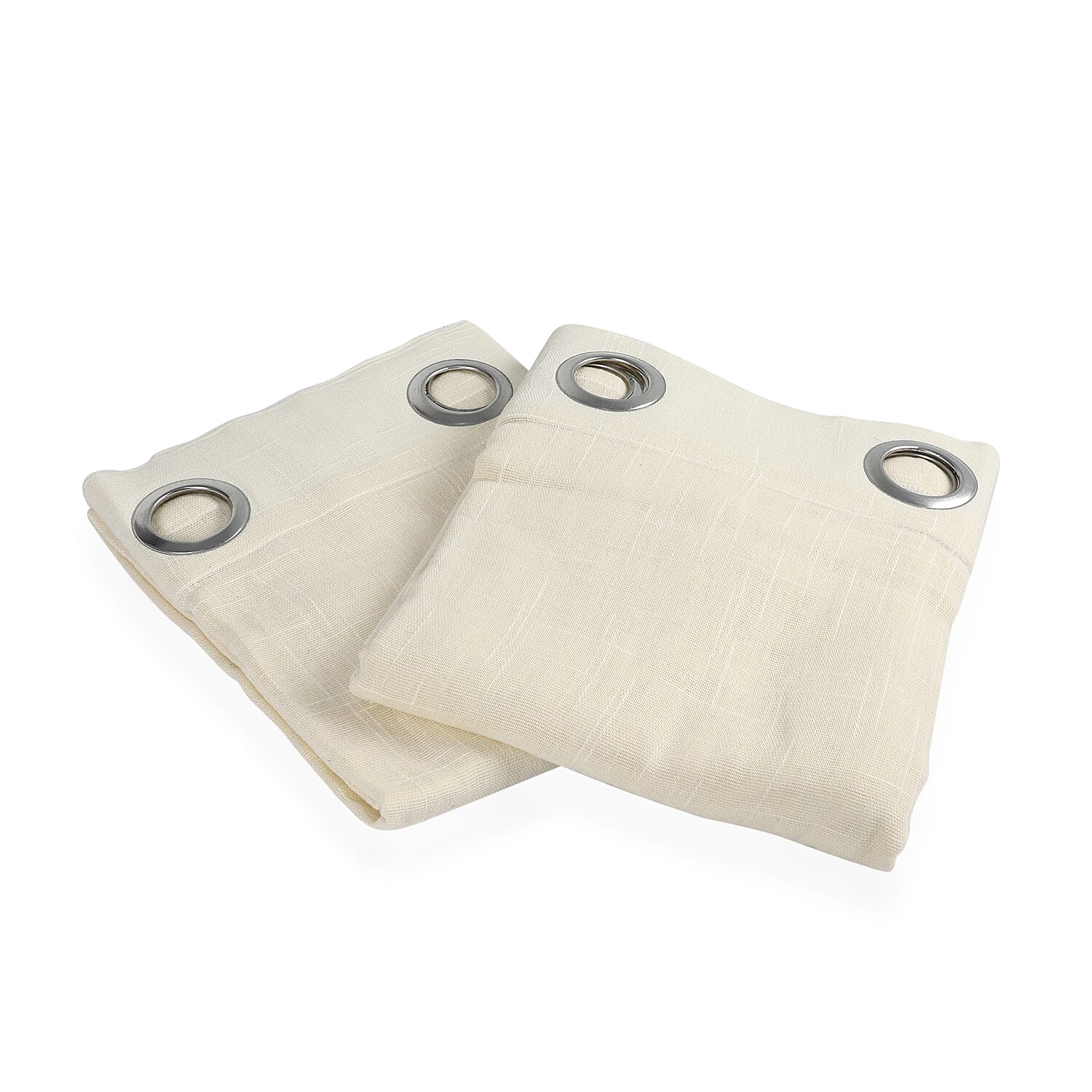 Set of 2 - 100% Cotton Textured Slub Curtain with Eyelets (Size 140x234cm) - Cream