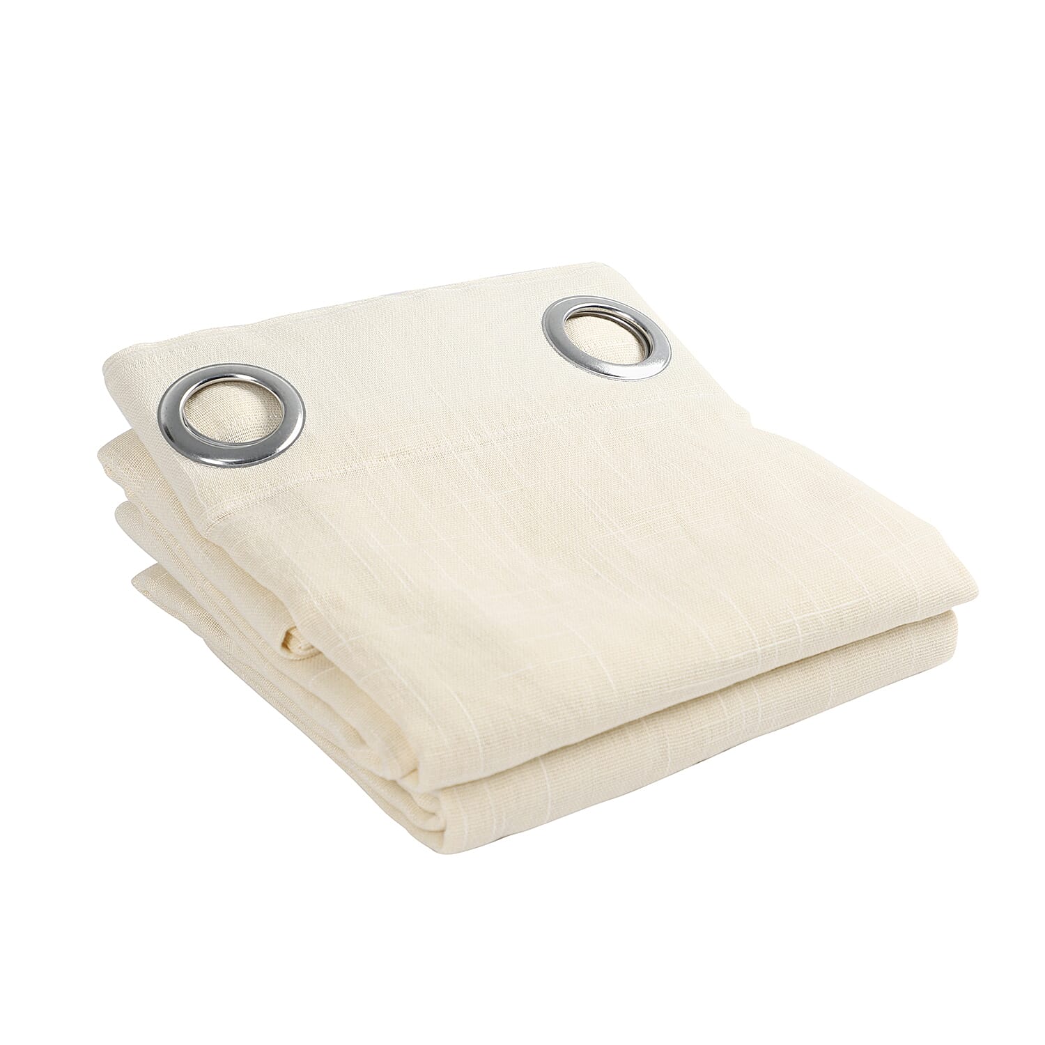 Set of 2 - 100% Cotton Textured Slub Curtain with Eyelets (Size 140x234cm) - Cream