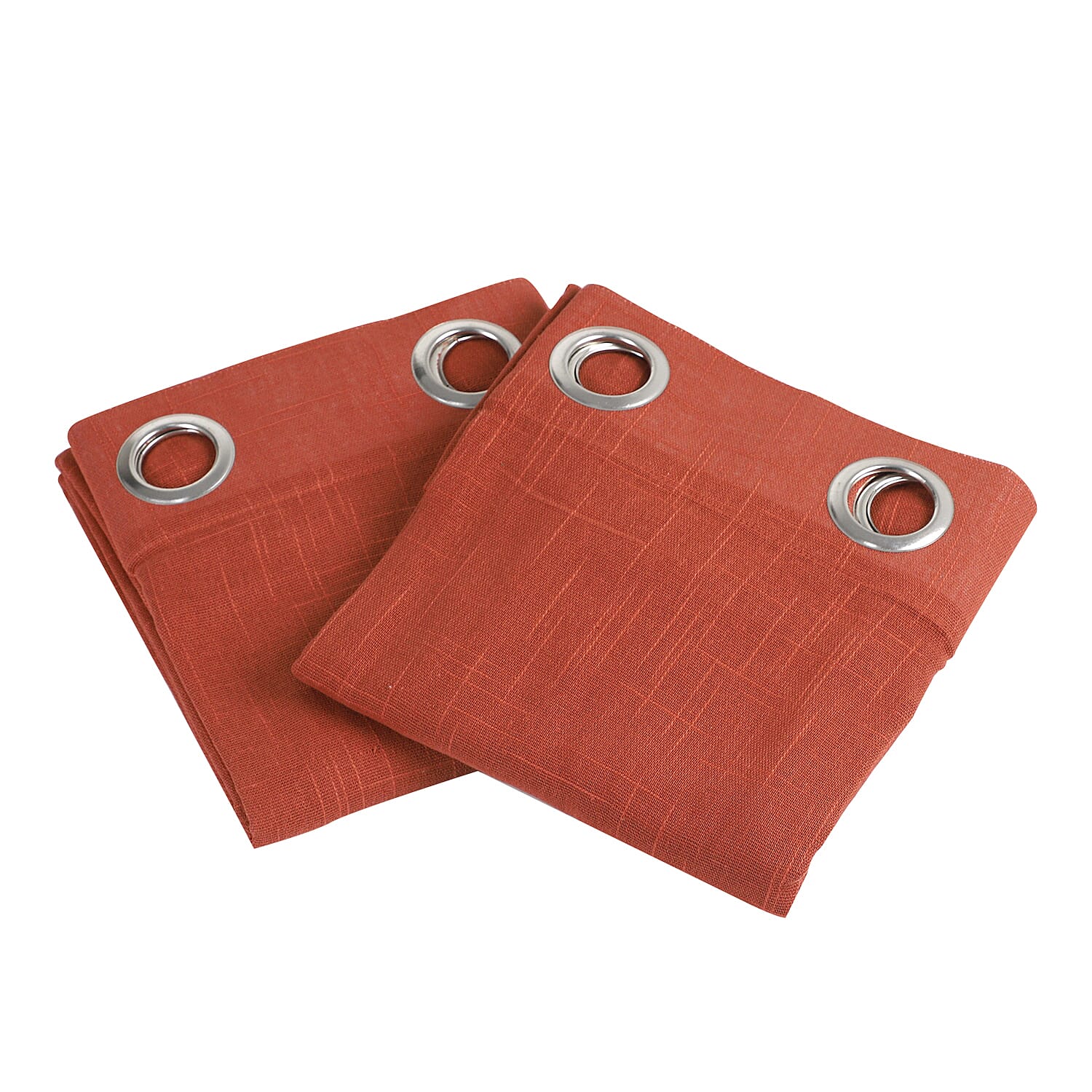 Set of 2 - 100% Cotton Textured Slub Curtain with Eyelets (Size 140x234cm) - Terracotta (55X92 inch)