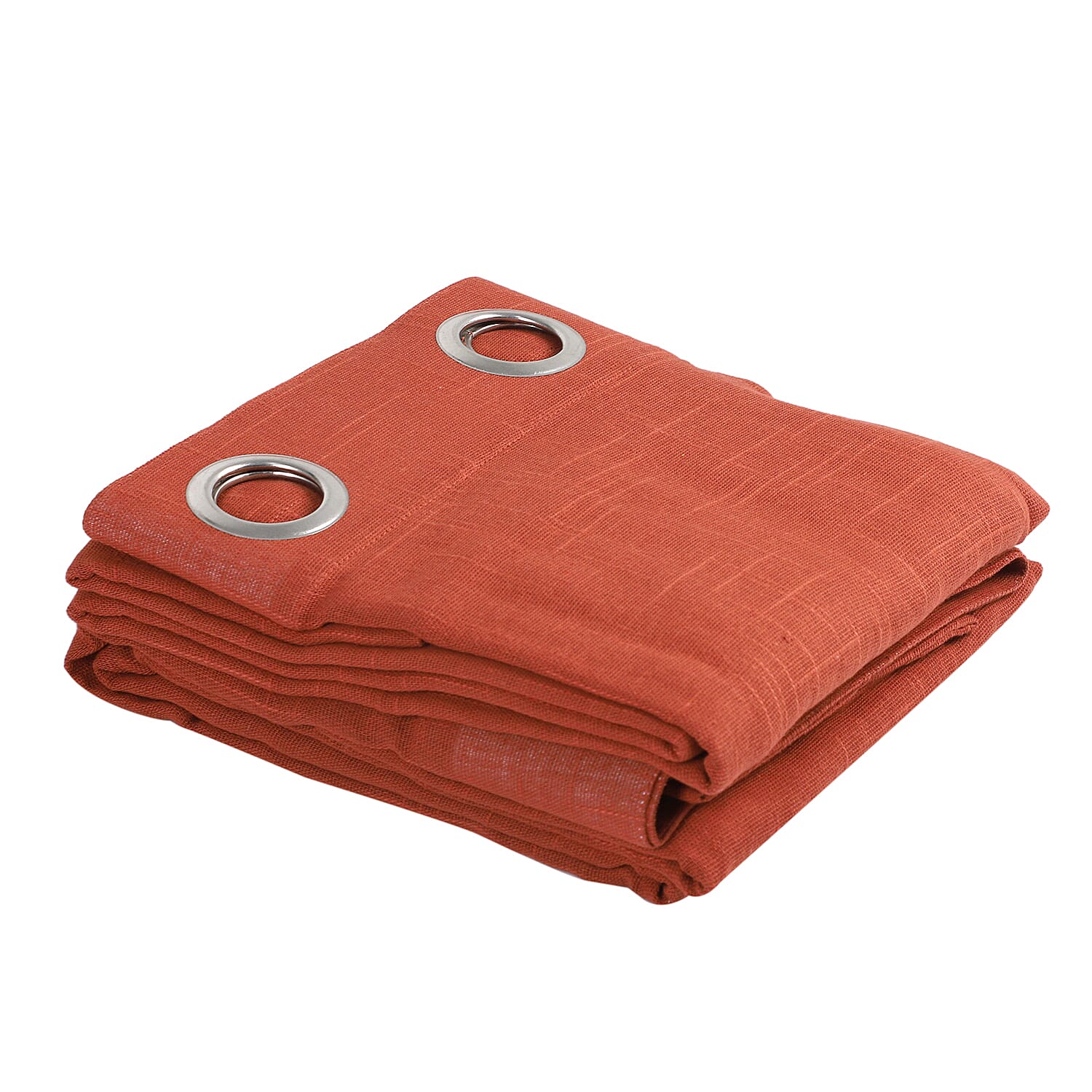 Set of 2 - 100% Cotton Textured Slub Curtain with Eyelets (Size 140x234cm) - Terracotta (55X92 inch)