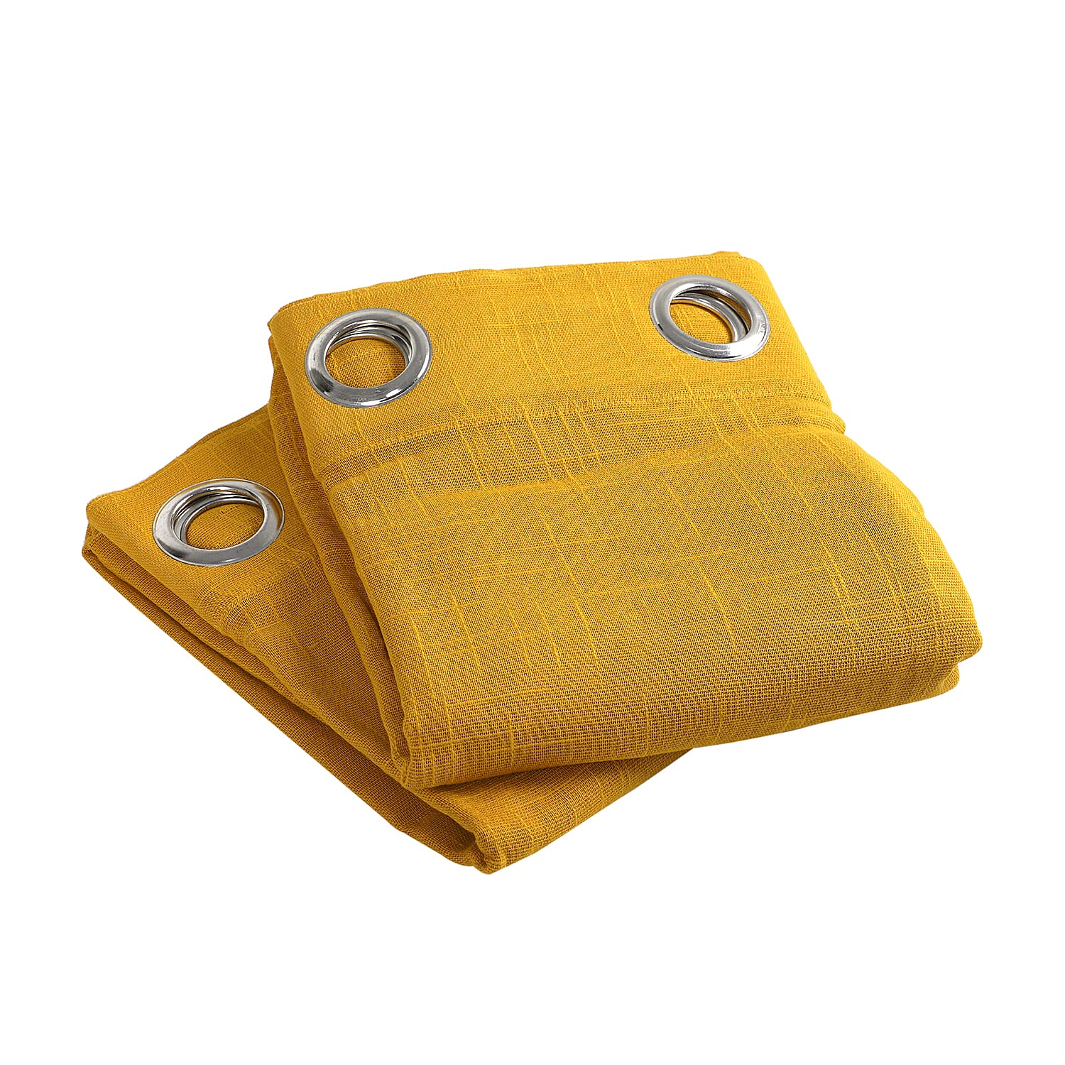Set of 2 - 100% Cotton Textured Slub  Curtain with Eyelets (Size 140x234cm) - Mustard  (55X92 inch)