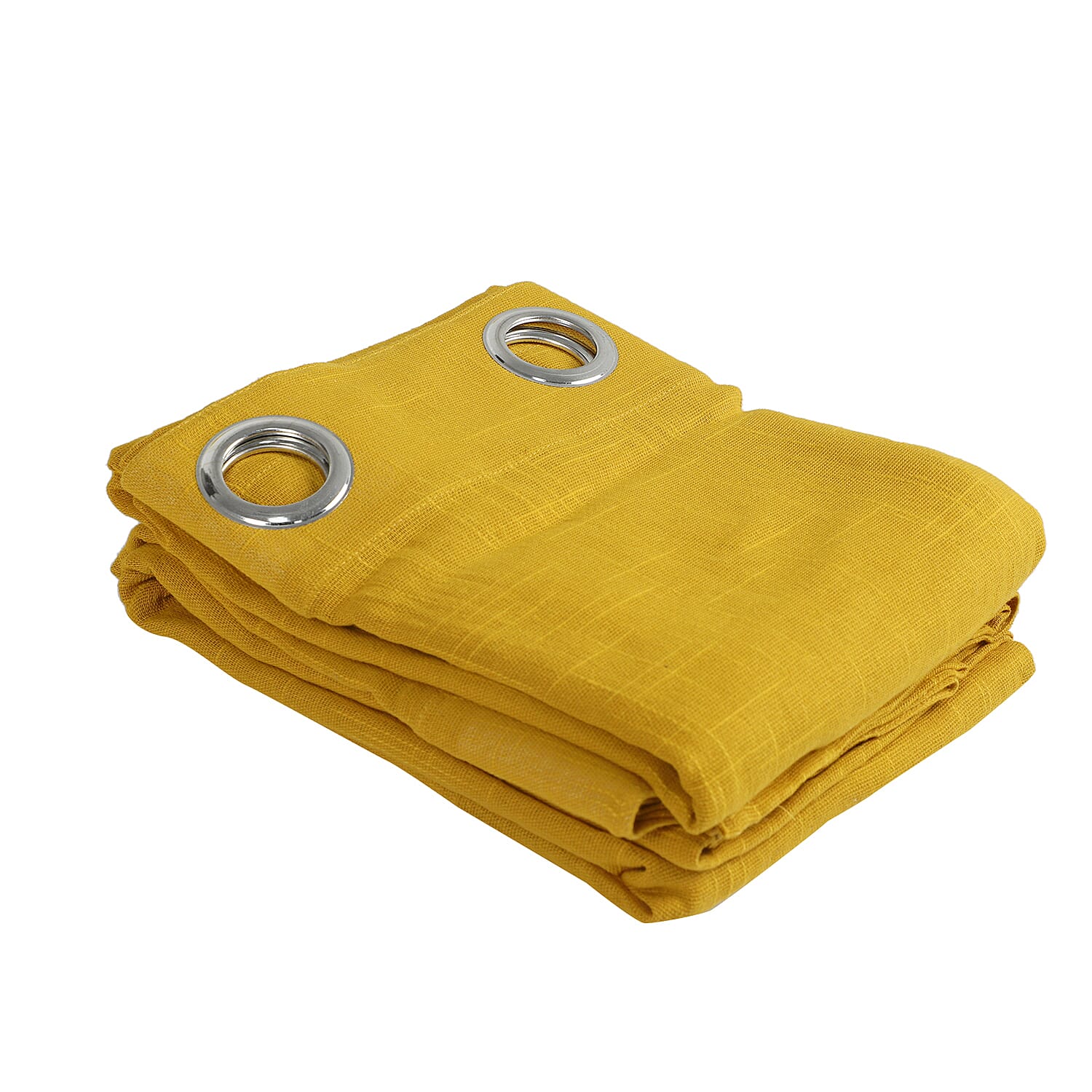 Set of 2 - 100% Cotton Textured Slub  Curtain with Eyelets (Size 140x234cm) - Mustard  (55X92 inch)