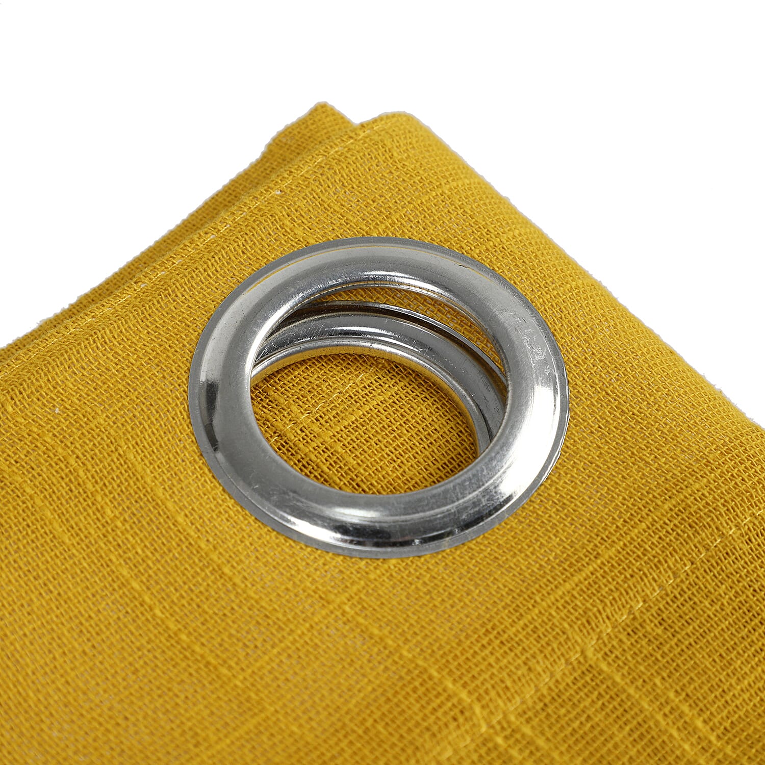 Set of 2 - 100% Cotton Textured Slub  Curtain with Eyelets (Size 140x234cm) - Mustard  (55X92 inch)
