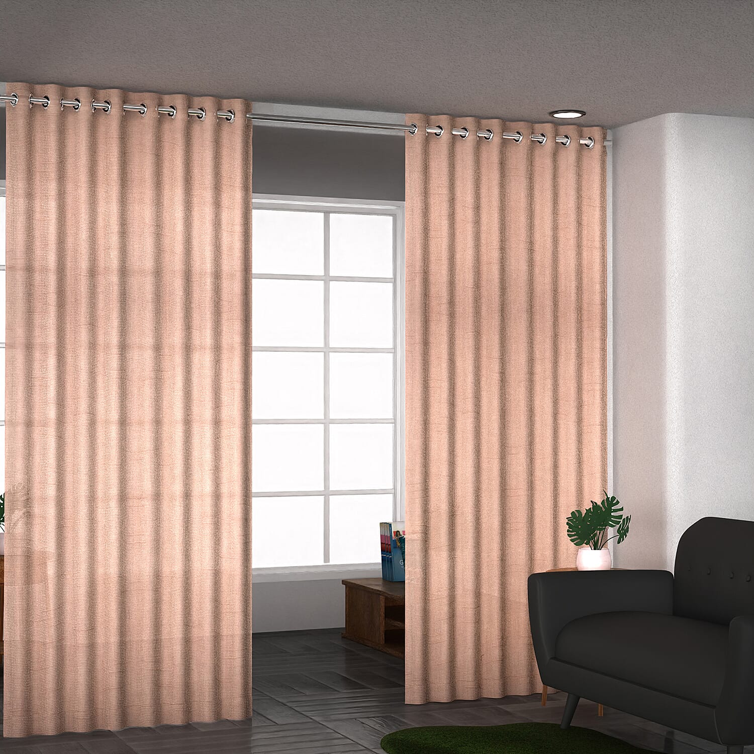 Set of 2 - 100% Cotton Textured Slub  Curtain with Eyelets (Size 140x234cm) - Dusky Pink  (55X92 inch)