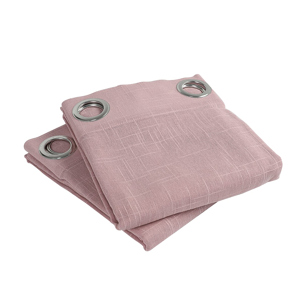 Set of 2 - 100% Cotton Textured Slub  Curtain with Eyelets (Size 140x234cm) - Dusky Pink  (55X92 inch)