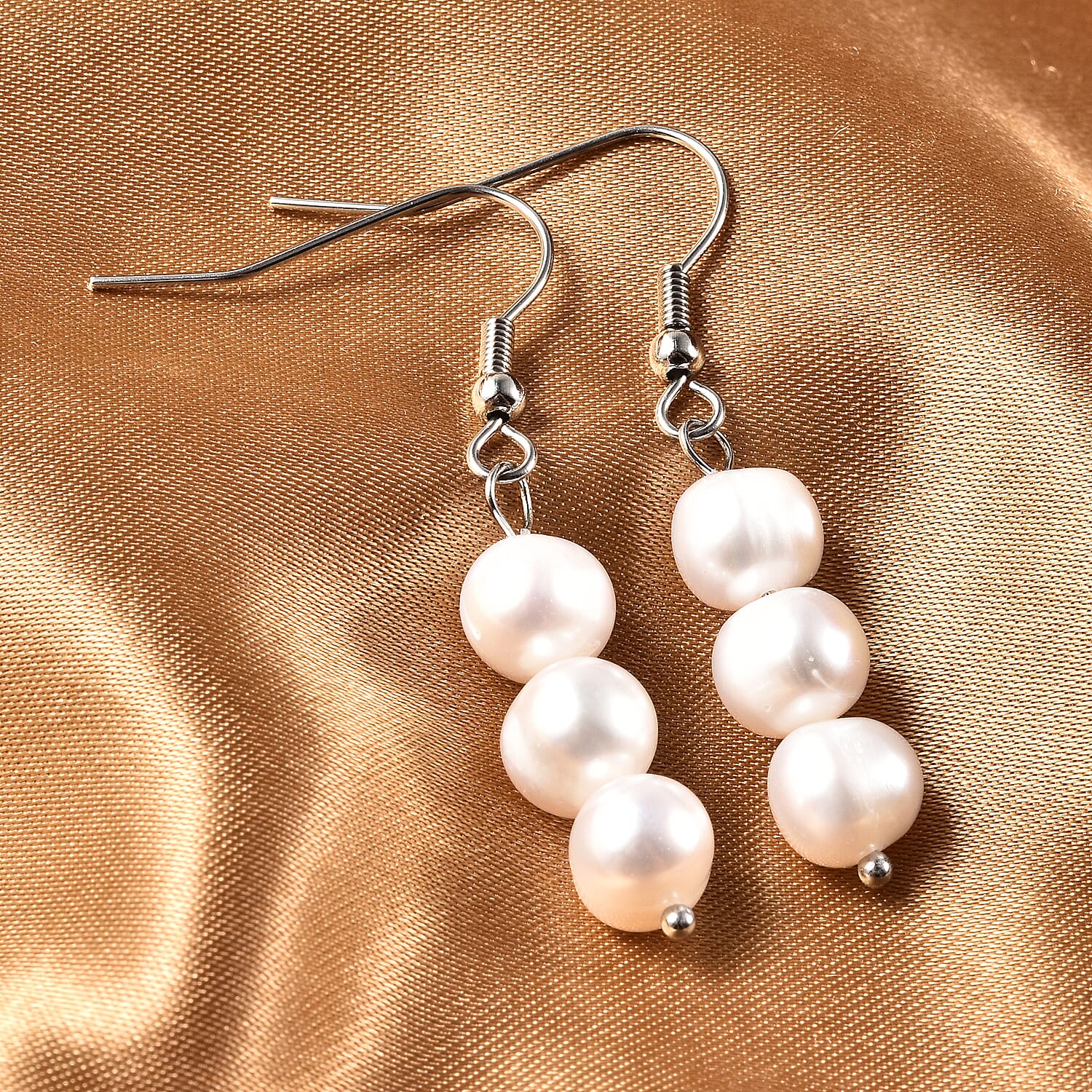 Freshwater Pearl  Fish Hook Earrings in Stainless Steel  20.00  Ct.