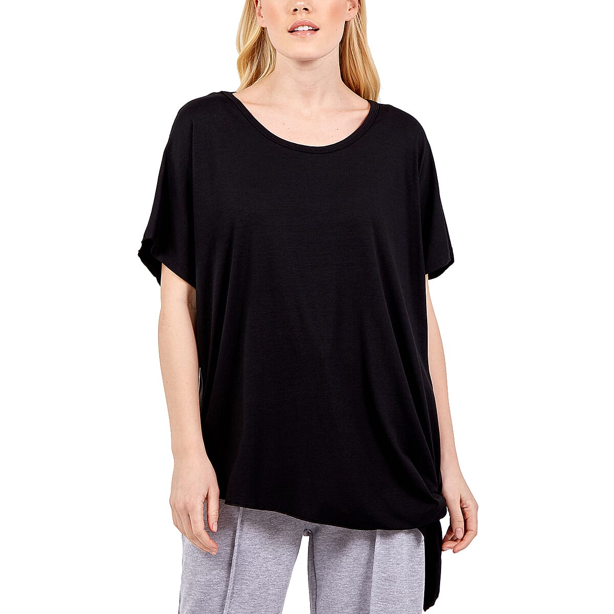 NOVA of London Black Scoop Neck Side Tie Top ( size up to 20 )
