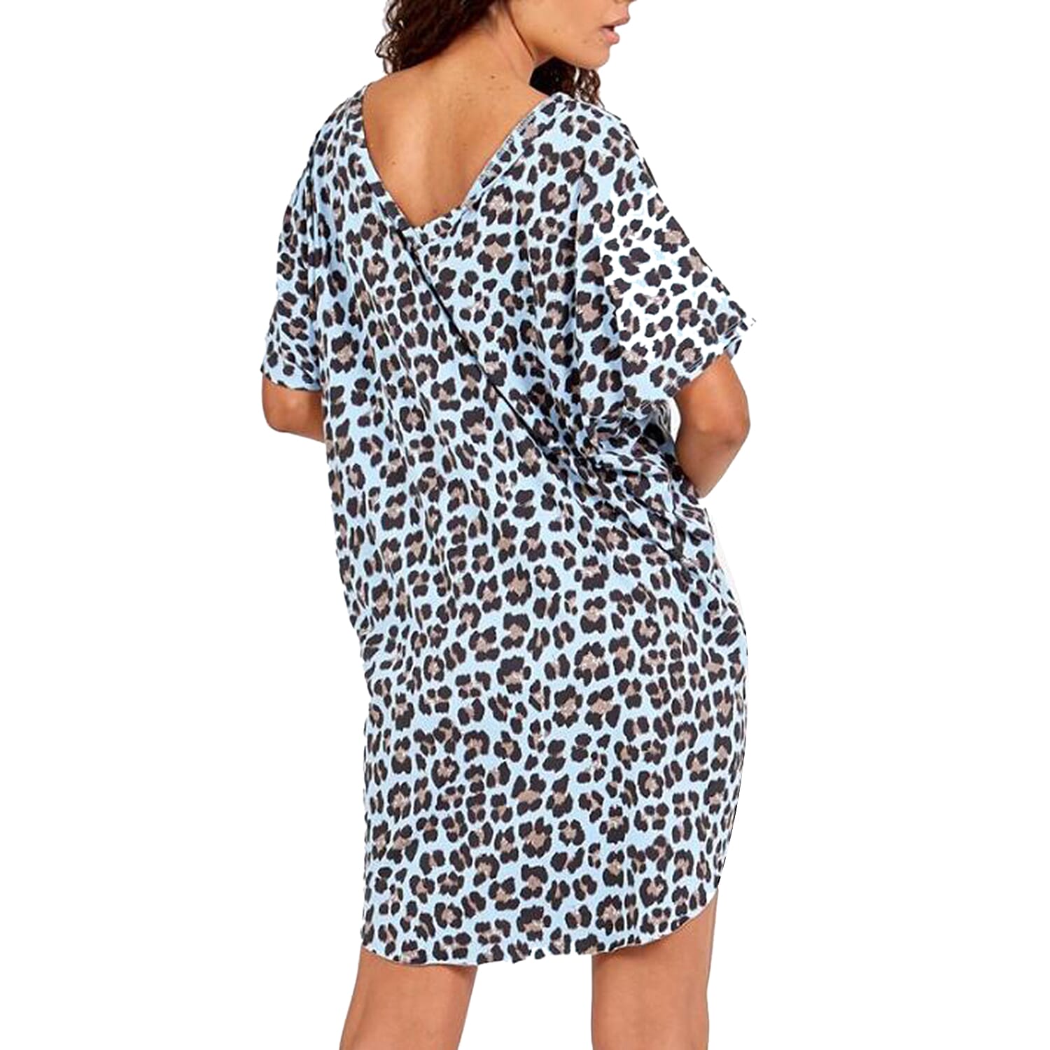 Nova of London Off Shoulder Leopard Print V-Neck Oversized Dress  in Beige (Length 92cm) (Size up to 20)