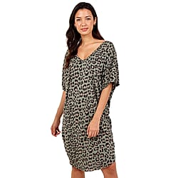 Nova of London Off Shoulder Leopard Print V-Neck Oversized Dress  in Khaki (Length 92cm) (Size up to 20)