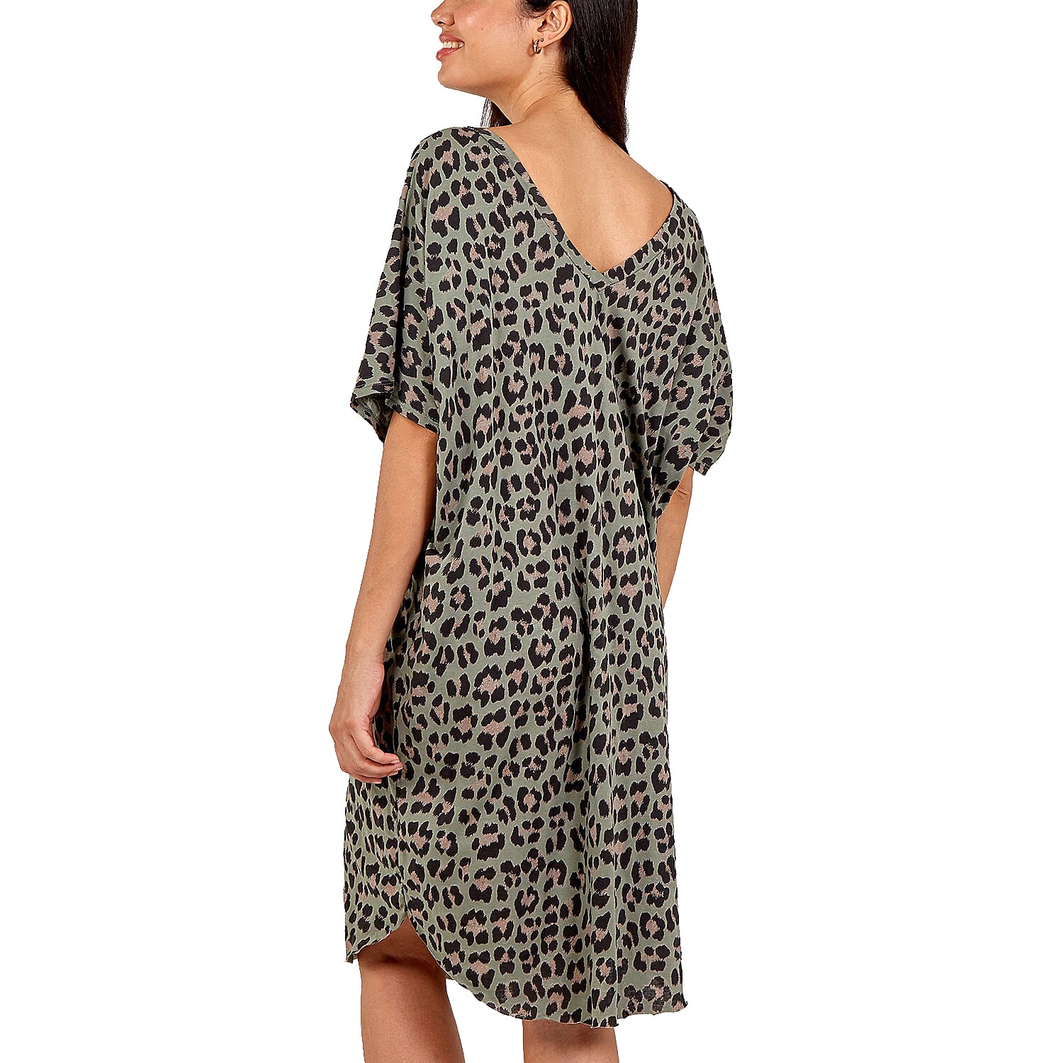 Nova of London Off Shoulder Leopard Print V-Neck Oversized Dress  in Beige (Length 92cm) (Size up to 20)