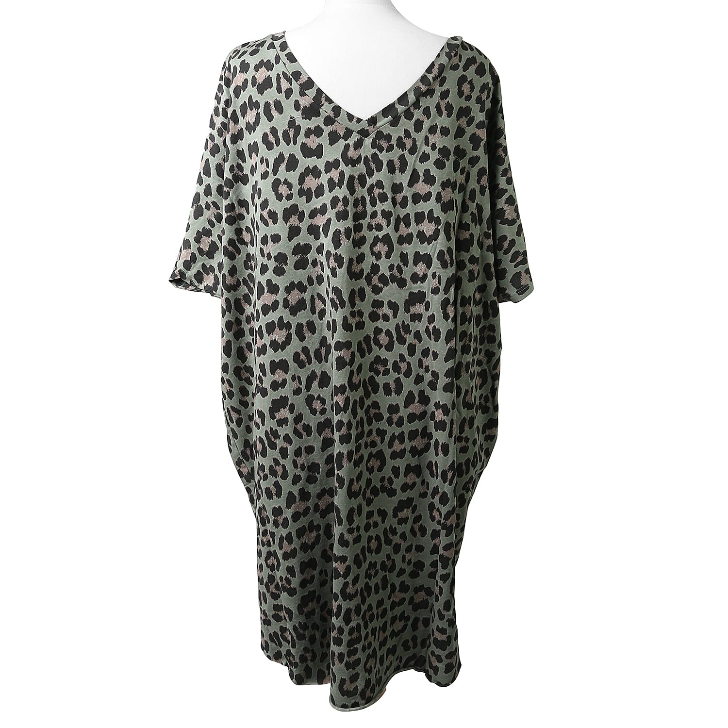 Nova of London Off Shoulder Leopard Print V-Neck Oversized Dress  in Beige (Length 92cm) (Size up to 20)