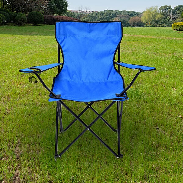 Portable Folding Camping Outdoor Chair with Mesh Cup Holder (Support upto 100Kg) (Size:80x50Cm) - Blue