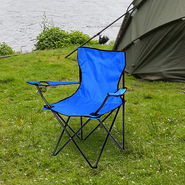 Portable Folding Camping Outdoor Chair with Mesh Cup Holder (Support upto 100Kg) (Size:80x50Cm) - Blue