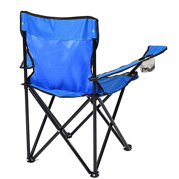 Portable Folding Camping Outdoor Chair with Mesh Cup Holder (Support upto 100Kg) (Size:80x50Cm) - Blue