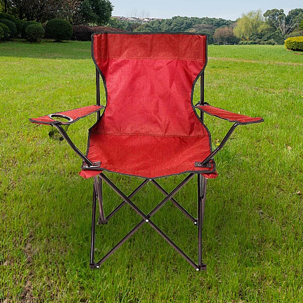 Portable Folding Outdoor Chair with Mesh Cup Holder (Support upto 100Kg) (Size-80x50Cm) - Red