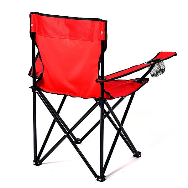 Portable Folding Outdoor Chair with Mesh Cup Holder (Support upto 100Kg) (Size-80x50Cm) - Red