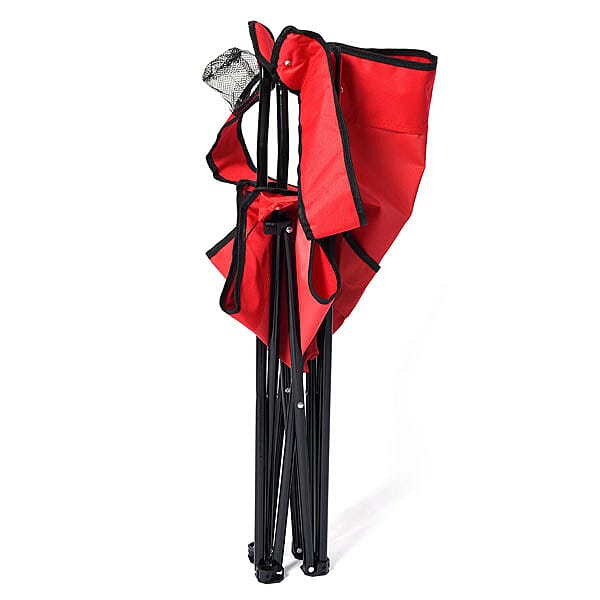 Portable Folding Outdoor Chair with Mesh Cup Holder (Support upto 100Kg) (Size-80x50Cm) - Red