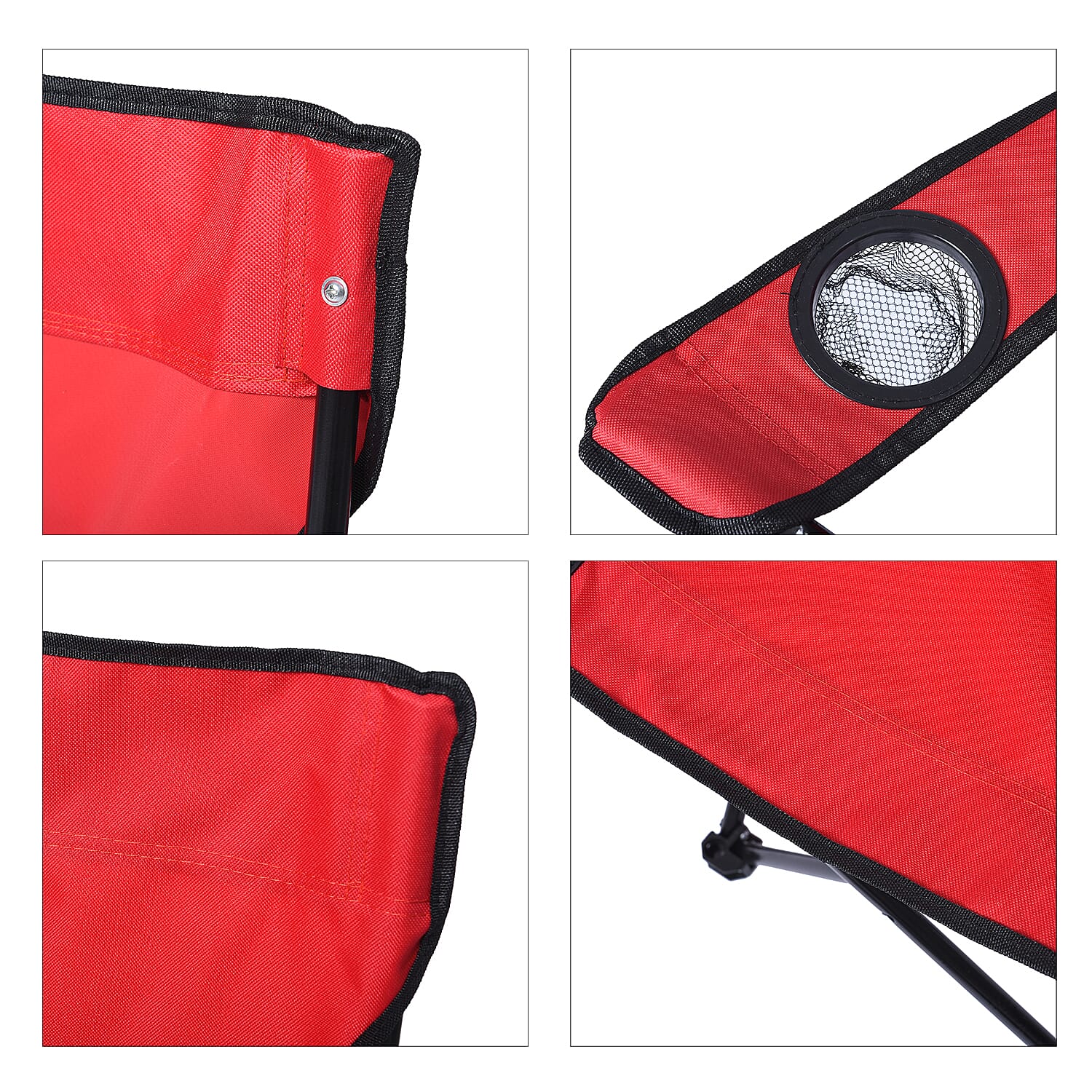 Portable Folding Outdoor Chair with Mesh Cup Holder (Support upto 100Kg) (Size-80x50Cm) - Red