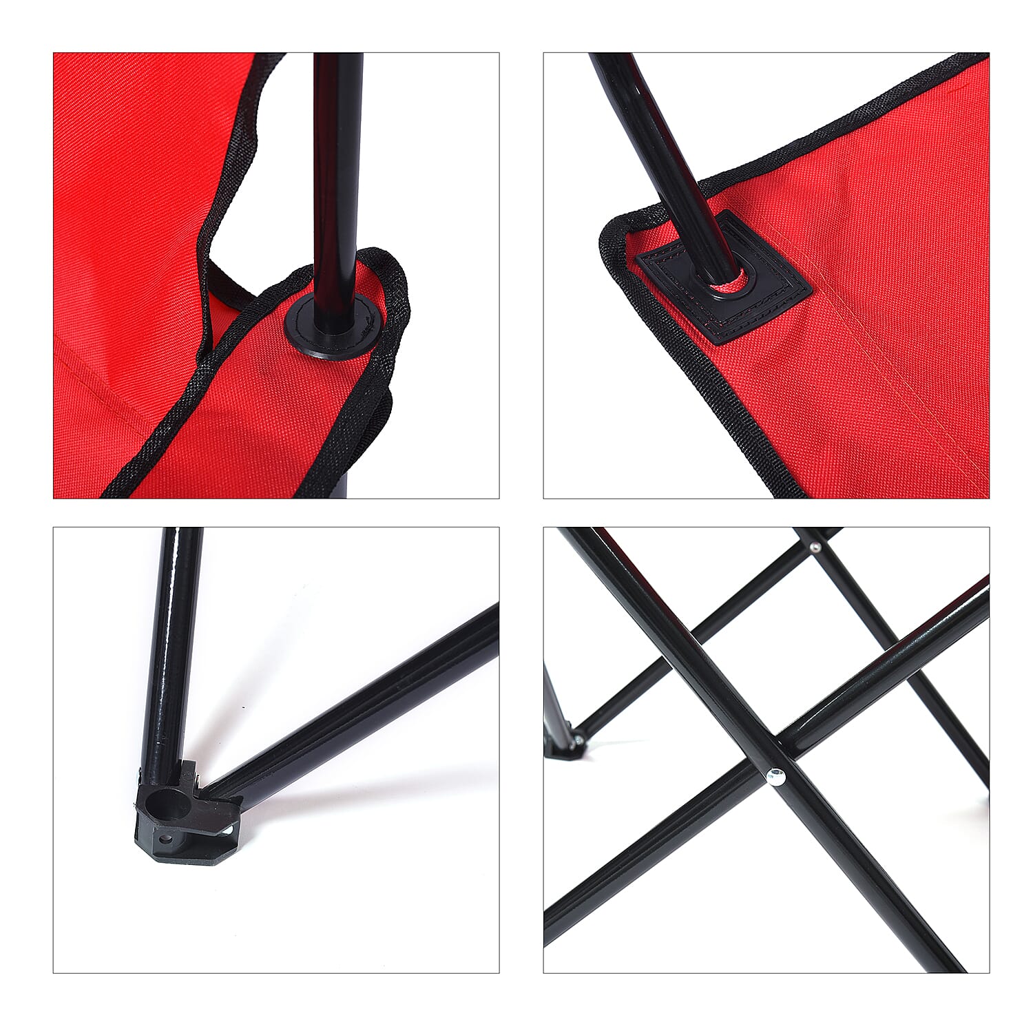 Portable Folding Outdoor Chair with Mesh Cup Holder (Support upto 100Kg) (Size-80x50Cm) - Red