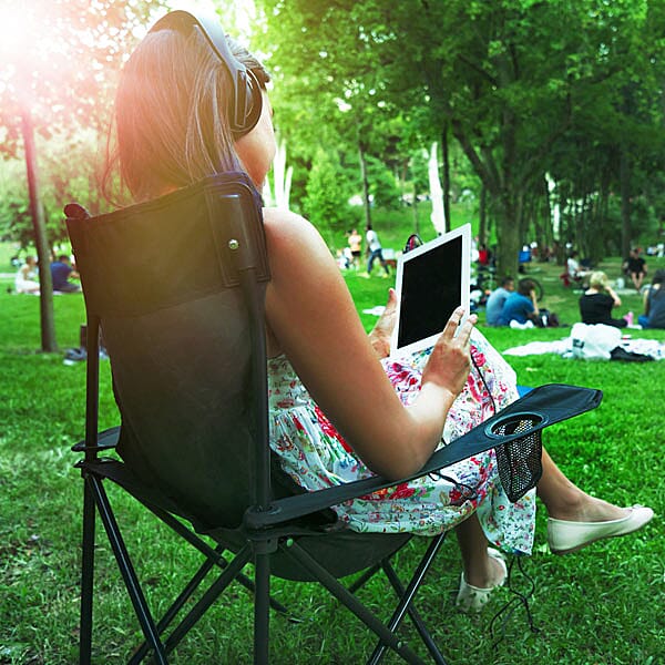 Portable Folding Outdoor Chair with Mesh Cup Holder (Support upto 100Kg) (Size-80x50Cm) - Navy