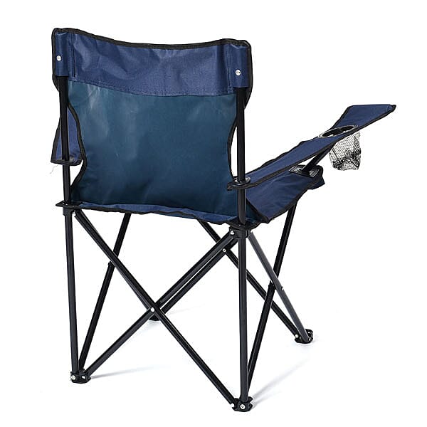 Portable Folding Outdoor Chair with Mesh Cup Holder (Support upto 100Kg) (Size-80x50Cm) - Navy