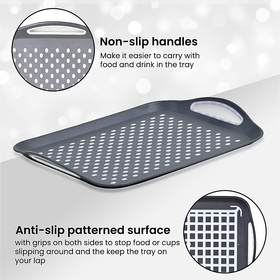 Set of 2 Rectangular Anti-Skid Rubber Grip Serving Tray - White and Grey