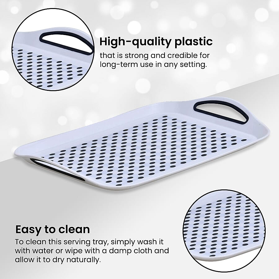 Set of 2 Rectangular Anti-Skid Rubber Grip Serving Tray - White and Grey
