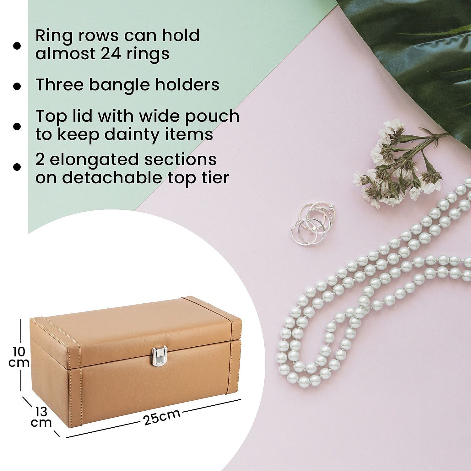 Jewellery Box with Multiple Storage Options - Beige