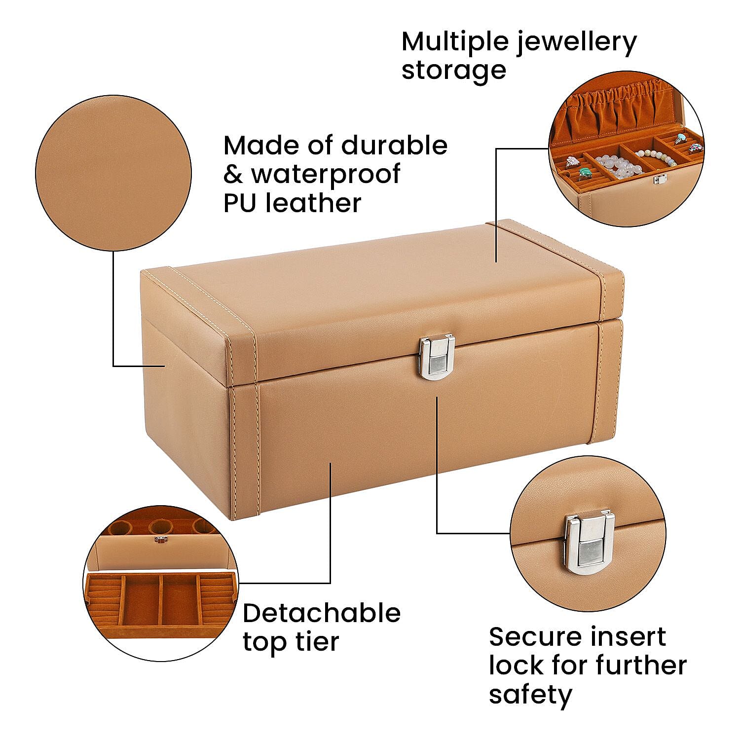 Jewellery Box with Multiple Storage Options - Beige