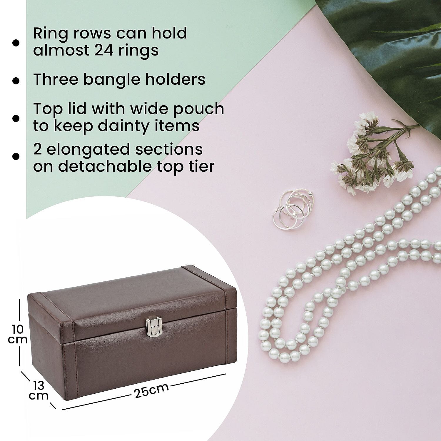 Jewellery Box with Multiple Storage Options - Brown