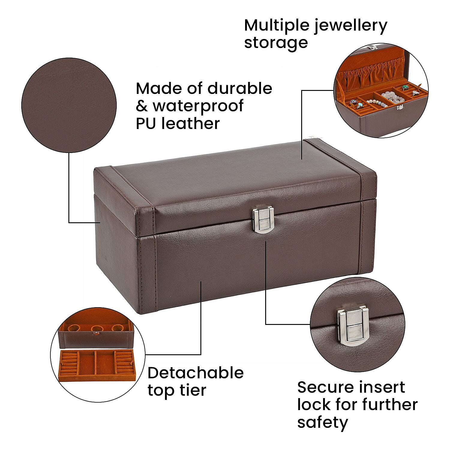 Jewellery Box with Multiple Storage Options - Brown