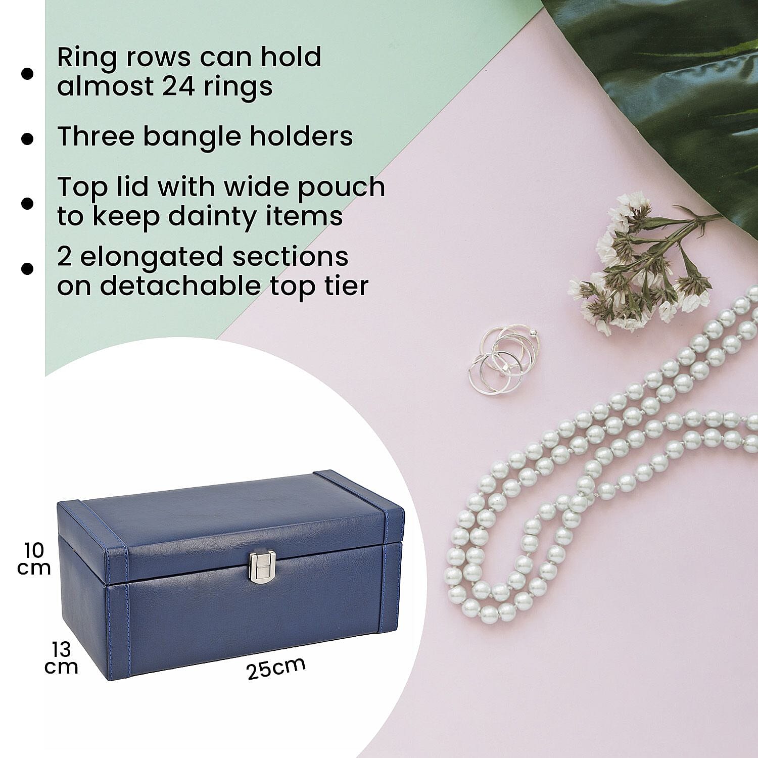 Jewellery Box with Multiple Storage Options - Navy Blue