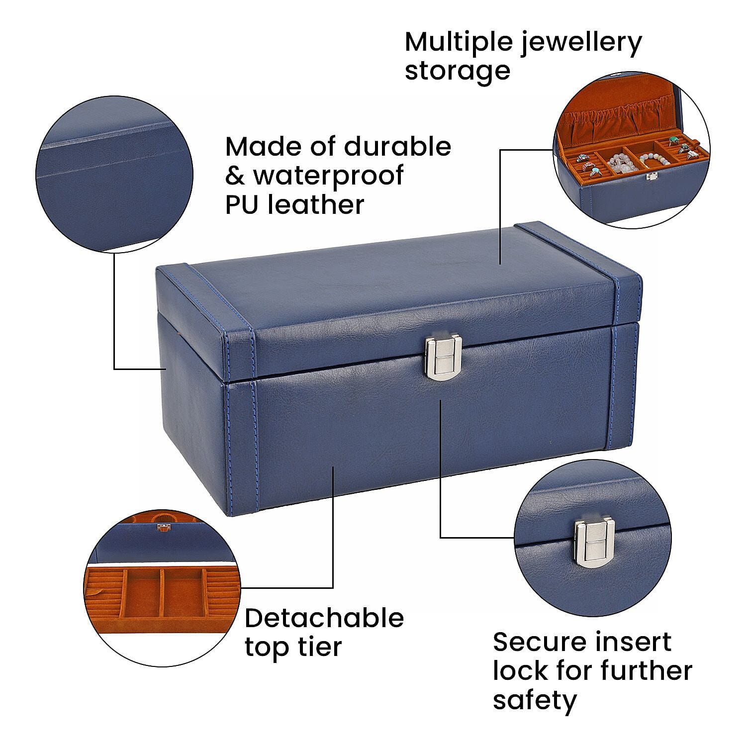 Jewellery Box with Multiple Storage Options - Navy Blue