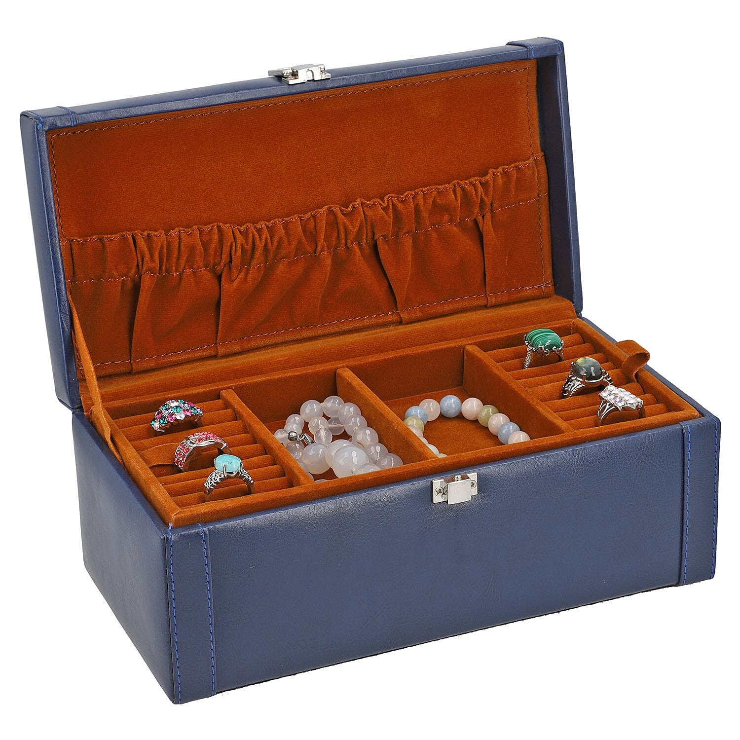 Jewellery Box with Multiple Storage Options - Navy Blue
