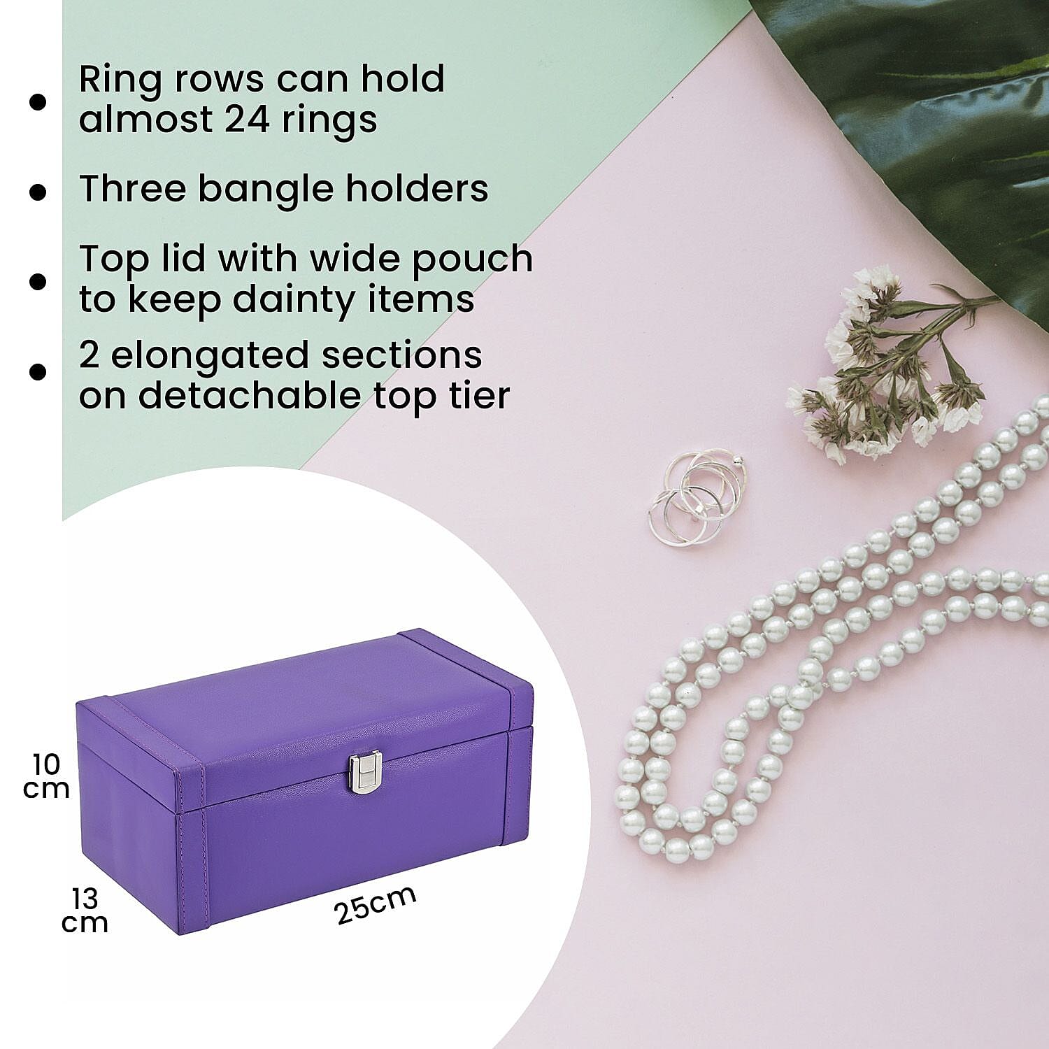 Jewellery Box with Multiple Storage Options - Purple