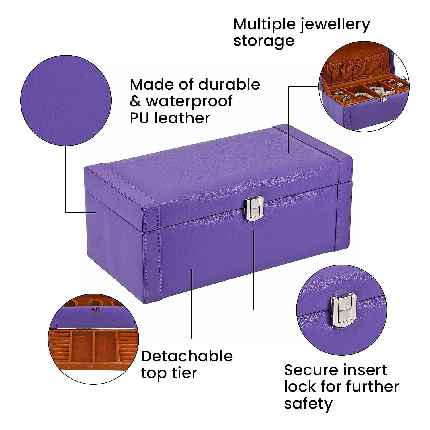 Jewellery Box with Multiple Storage Options - Purple
