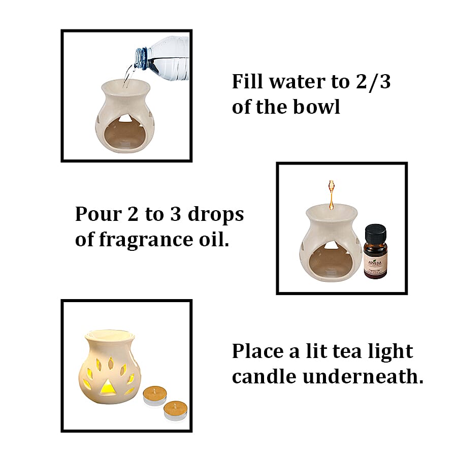 Ceramic Diffuser Pot with 2 Lemongrass Aroma Oil Bottle (10ML each), 2 Tea Light Candle and 1 Fragrance Sachet (12Gm)