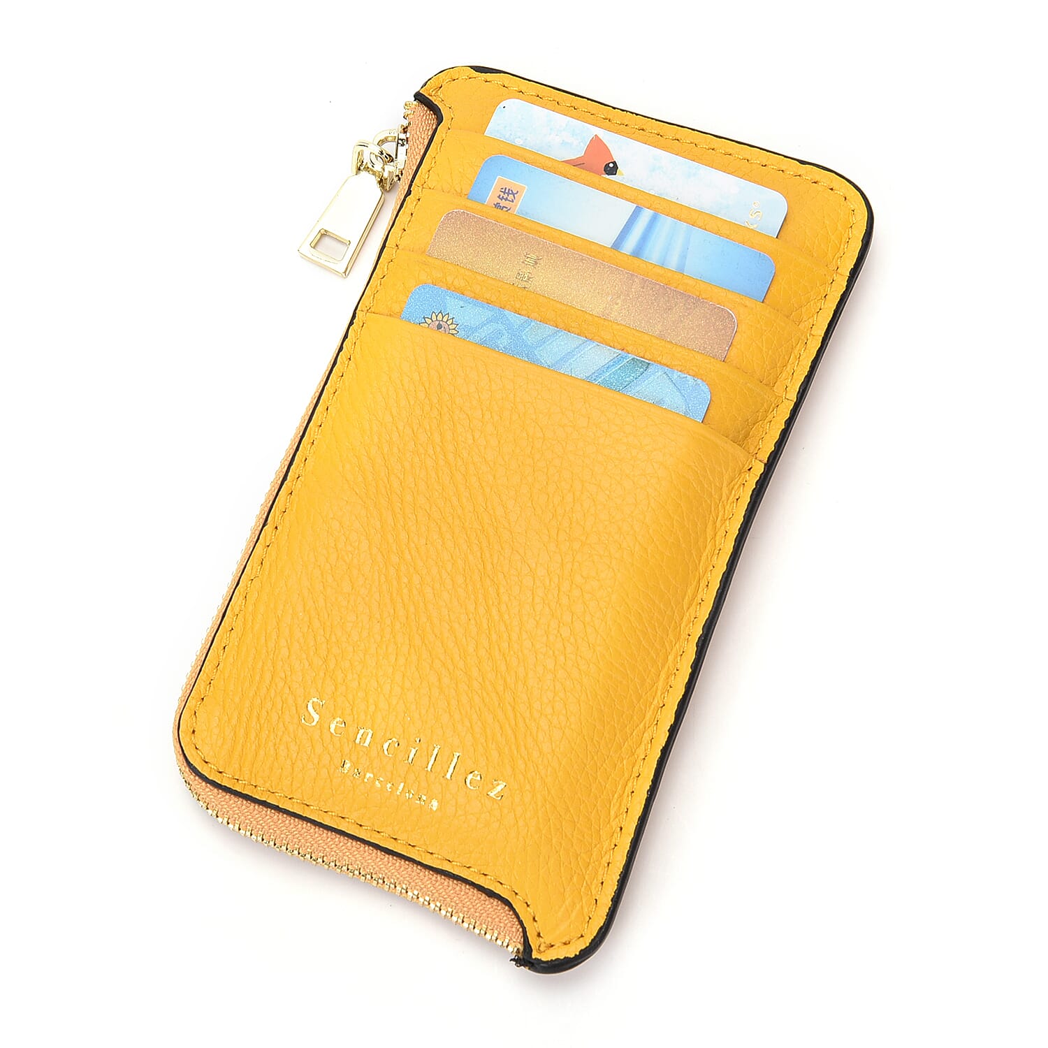 SENCILLEZ 100% Genuine Leather Multi Purpose Purse with Zipper Closure (Size 15x9 Cm) - Yellow