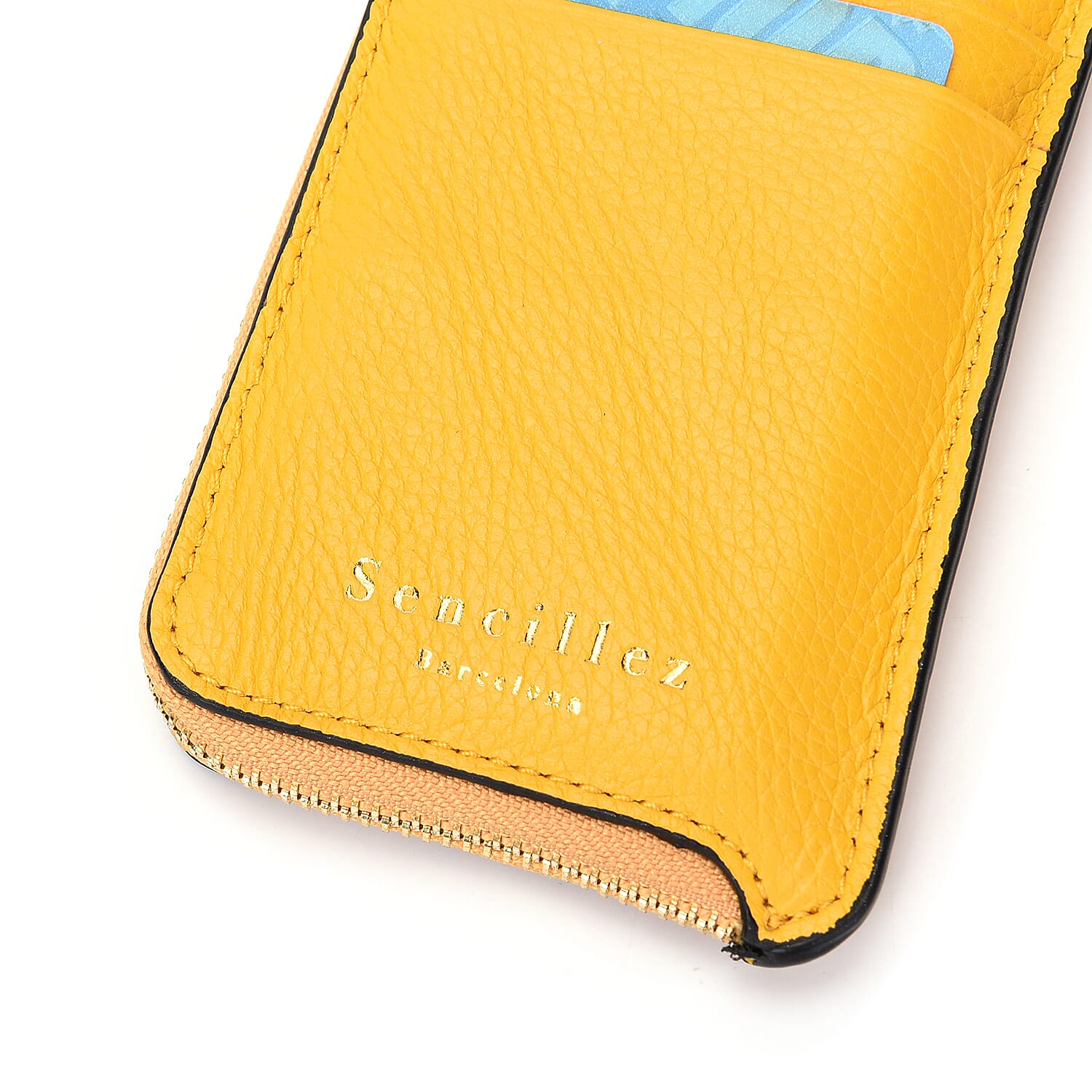 SENCILLEZ 100% Genuine Leather Multi Purpose Purse with Zipper Closure (Size 15x9 Cm) - Yellow