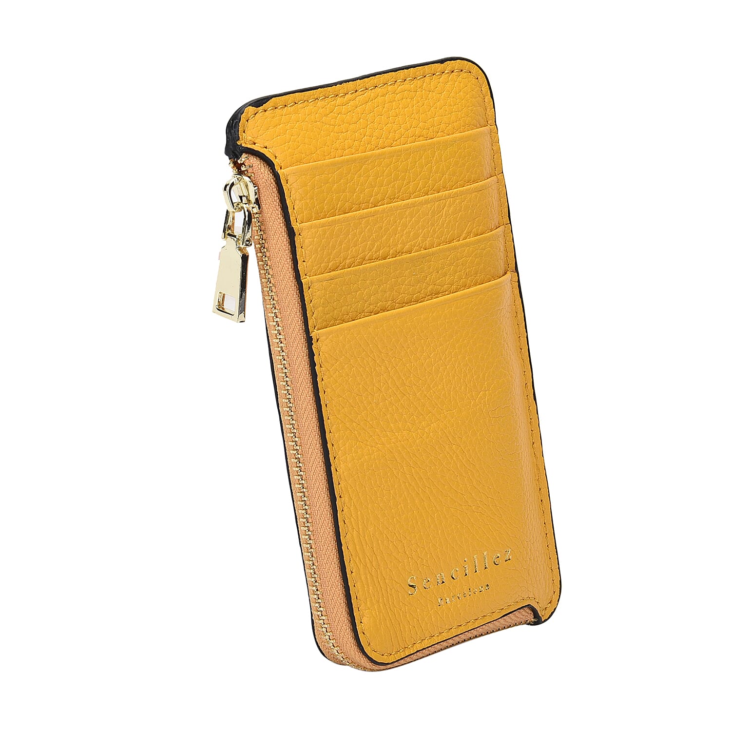 SENCILLEZ 100% Genuine Leather Multi Purpose Purse with Zipper Closure (Size 15x9 Cm) - Yellow