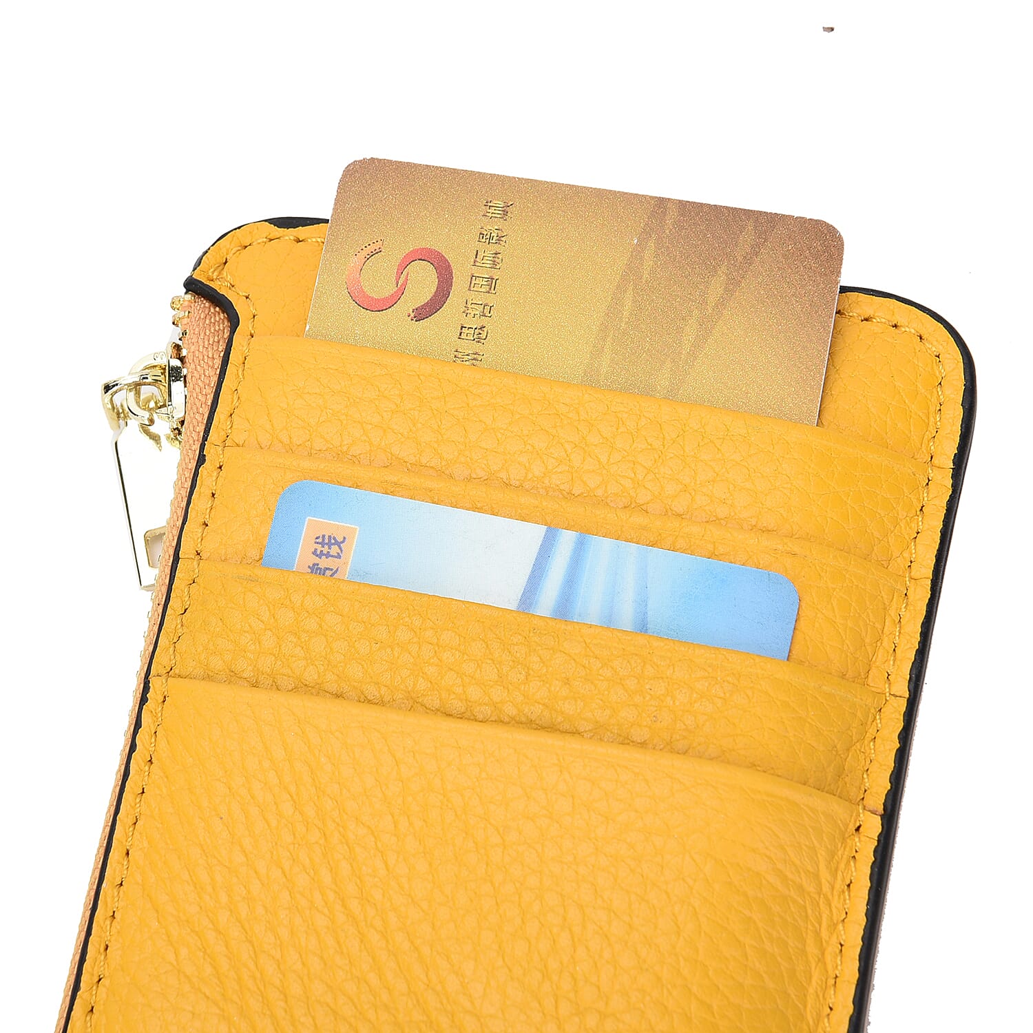 SENCILLEZ 100% Genuine Leather Multi Purpose Purse with Zipper Closure (Size 15x9 Cm) - Yellow