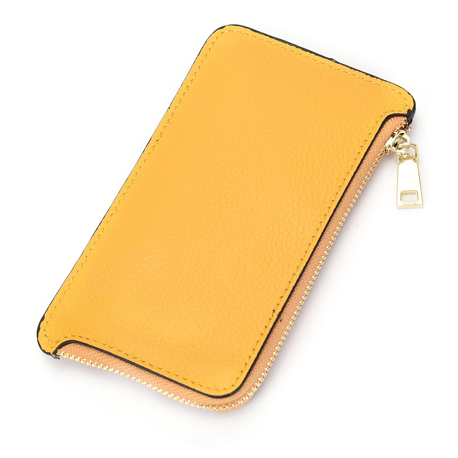 SENCILLEZ 100% Genuine Leather Multi Purpose Purse with Zipper Closure (Size 15x9 Cm) - Yellow