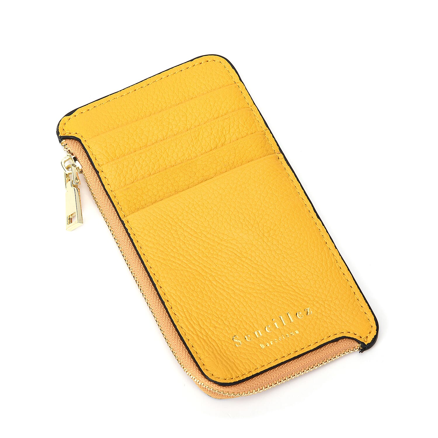 SENCILLEZ 100% Genuine Leather Multi Purpose Purse with Zipper Closure (Size 15x9 Cm) - Yellow