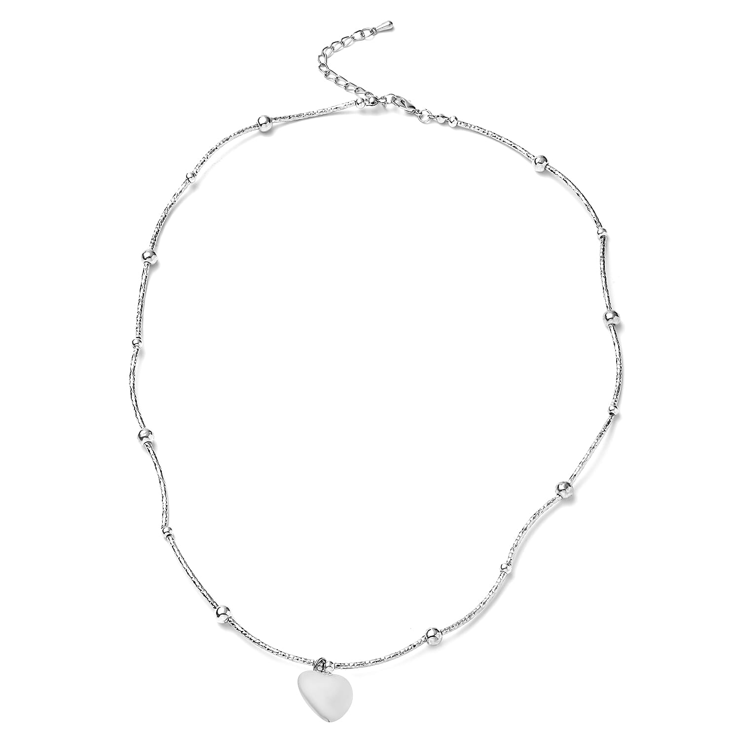 2 in 1 Heart Charm Necklace (Size 22 with 2 inch Extender) and Bracelet (Size 7.5) in Silver Tone