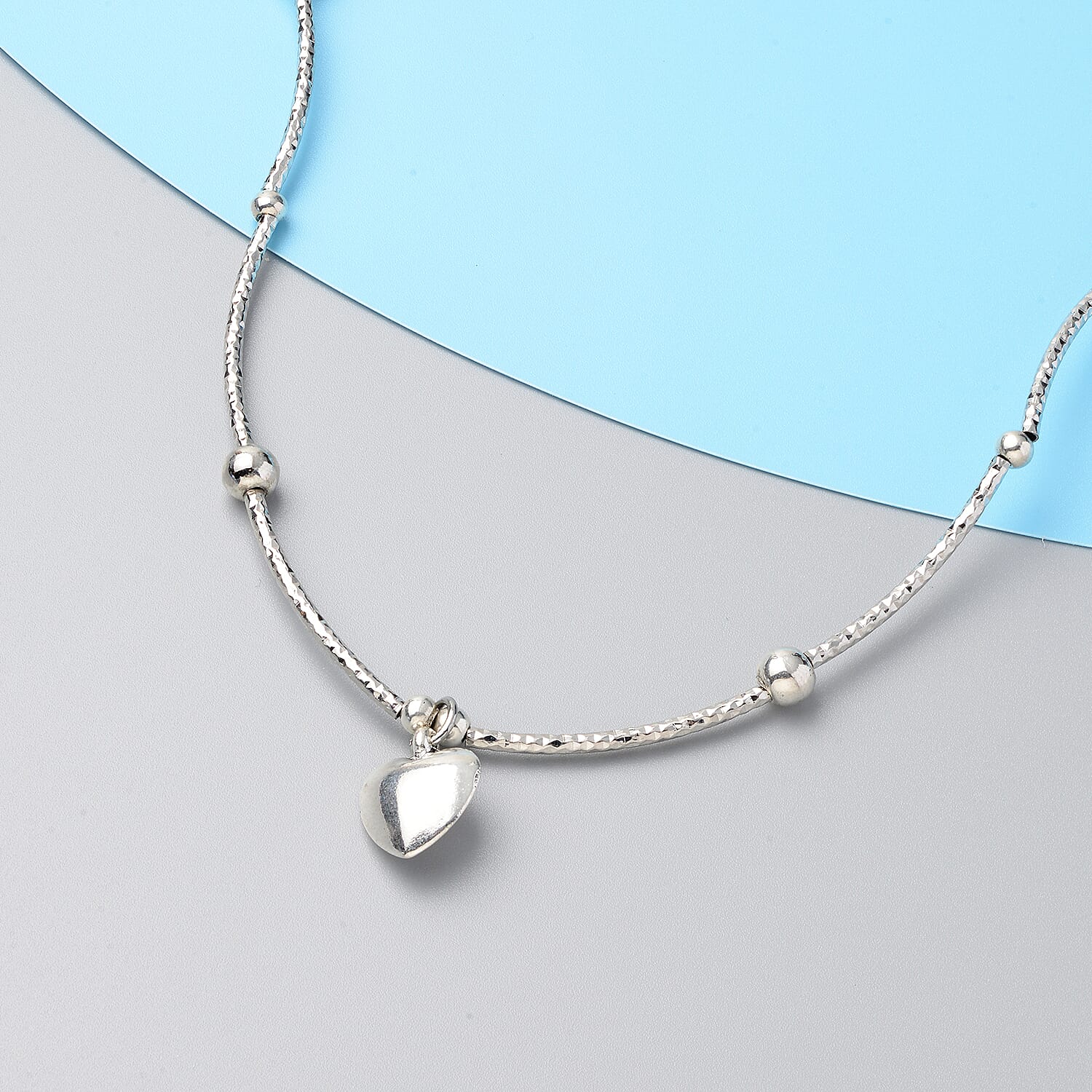 2 in 1 Heart Charm Necklace (Size 22 with 2 inch Extender) and Bracelet (Size 7.5) in Silver Tone