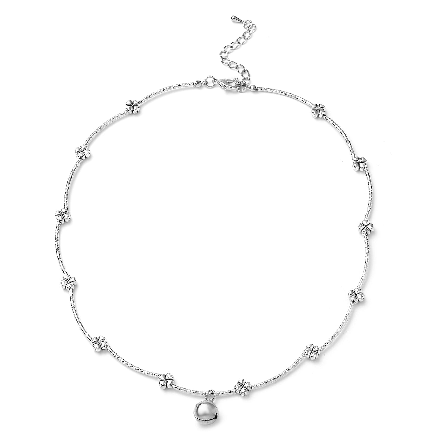 2 in 1 Charm Necklace (Size 23 with 2 inch Extender) and Bracelet (Size 7.5) in Silver Tone